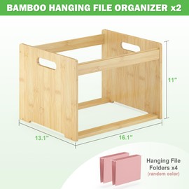 Wisuce Essentials Hanging File Organizer Box for Letter Size, 2 Pack Bamboo File Folder Organizer, Storage Moving Boxes with Handle Wood Desk Filing Box for Office Banker Document