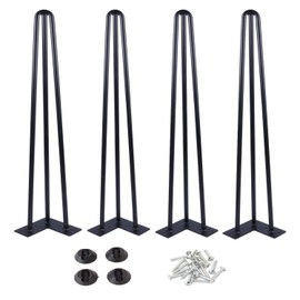 Osring 28 Inch Hairpin Table Legs with 1/2” Dia 3-Rods, Metal Furniture Legs for Coffee Table and TV Stand, Mid-Century Black Hairpin Feet with Floor Protector, 4 Pack