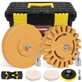 Decal Adhesive Remover, GOH DODD 4 Inch Eraser Rubber Wheel Car Trunk Sticker Remover with Polishing Pad Wool Buffing Pad and Plastic Razor Blades, 12 Pieces