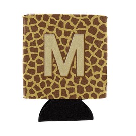 Caroline's Treasures CJ1025-MCC Letter M Initial Monogram - Giraffe Can or Bottle Hugger Cooler Washable Drink Sleeve Collapsible Beverage Insulated Holder, Can Hugger, Multicolor