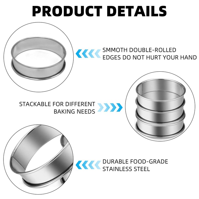 6 Pcs Stainless Steel Baking Rings – 8.5cm Round Crumpet