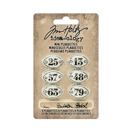 Tim Holtz Idea-ology TH93296 Mini Plaquettes, Small Metal Numbered Plates 6-Pack, 1/2 x 3/4 Each, White with Black Numbers