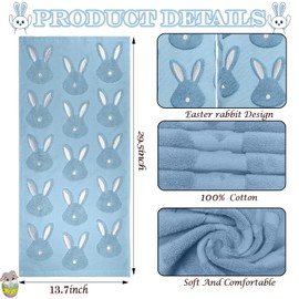 2pcs Easter Bunny Hand Towels Set 100% Cotton Soft Absorbent Spring Bathroom Hand Towels 14x29 Inch Cute Jacquard Easter Kitchen Decor Towels Holiday Kitchen Bathroom Decor Gift(Blue)