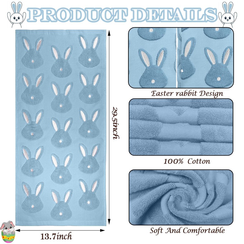 2pcs Easter Bunny Hand Towels Set 100% Cotton Soft Absorbent