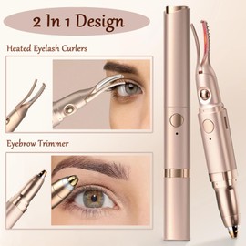 2 in 1 Heated Eyelash Curlers and Eyebrow Trimmer for Women, Electric Eyelash Curler with 2 Temperature Modes Anti-Burn USB Rechargeable Heated Eyelash Curler, Ideal Gift for Women G79