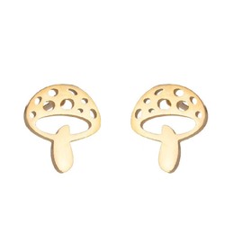 Cute Mushroom Stud Earrings for Women Teen Girls Stainless Steel Cartilage Piercing Small Studs Earring Minimalist Jewelry Gifts Birthday (Gold)
