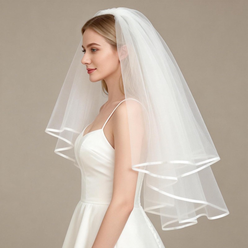 DEEDOCHY Wedding Veil,Bridal Veil,Veils for Women Wedding,2 Tiers White Bridal