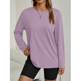 AUTOMET Women's Oversized Long Sleeve Shirts Fall Trendy Tops Tee Fashion Gym Baggy Basic Casual Loose Fit Workout Y2k Clothes PinkPurple L
