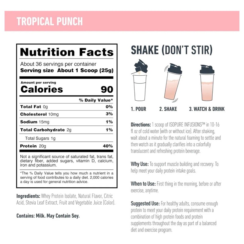 Proteina Isopure Infusions 900g 36 Serv Sabor Tropical Punch