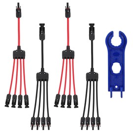 ACEIRMC 2 Pairs Solar Panel Connectors 1 to 4 Y Branch PV Connector Kit 1 Pair Solar Parallel Adapter 30A IP67 Waterproof Solar Panel Splitter Cable for RVs Roof (M/FFFF, F/MMMM)