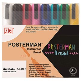 Kuretake ZIG POSTERMAN Chalk markers for Blackboard, Chalkboard, Mirrors Glass, AP-Certified, Hi-Opaque, Made in Japan (6mm 8 Colors)