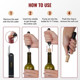 Tyzine Wine Air Pressure Pump Bottle Opener With Cutting Wine Bottle Foil Knife, Efficient Corkscrew Bottle Opener,Easy Screw Out Tool,Great For Wine Lovers,Perfect Wine Gift. (black), small