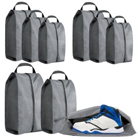 ASTIMESA 9 Pieces Waterproof Shoe Bag, 3 Different Sizes Zippered Travel Shoe Bags with Handle, Portable Shoe Packing Cubes Cases for Women Men Organizer Gym Travelling Suitcase (Gray)