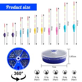 BEELUKY Floats Fishing Set 10 Pieces Float Fishing Floats Set with 100 Lead Shot Fishing 3 Eight Tension Rings and 4 Fishing Bobber Stopper Fishing Floats Set for Coarse Fish Float and Trout
