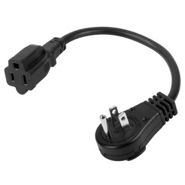 1 Ft 360° Rotating Flat Plug Extension Cord, 3 Prong Grounded Wire 16 AWG Power Cord, 125V/13A, Black Short Power Extender Cable for Indoor, Home Office, Travel, Compact Areas Use