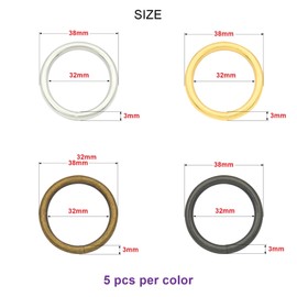 20pcs O Rings 5/4"(32mm) Welded Strong Metal Mix Colors Multi-Purpose Heavy Duty Round Ring for Pet Collars Hardware Luggage Accessories Buckle Belts Strap Webbing Sewing DIY Craft