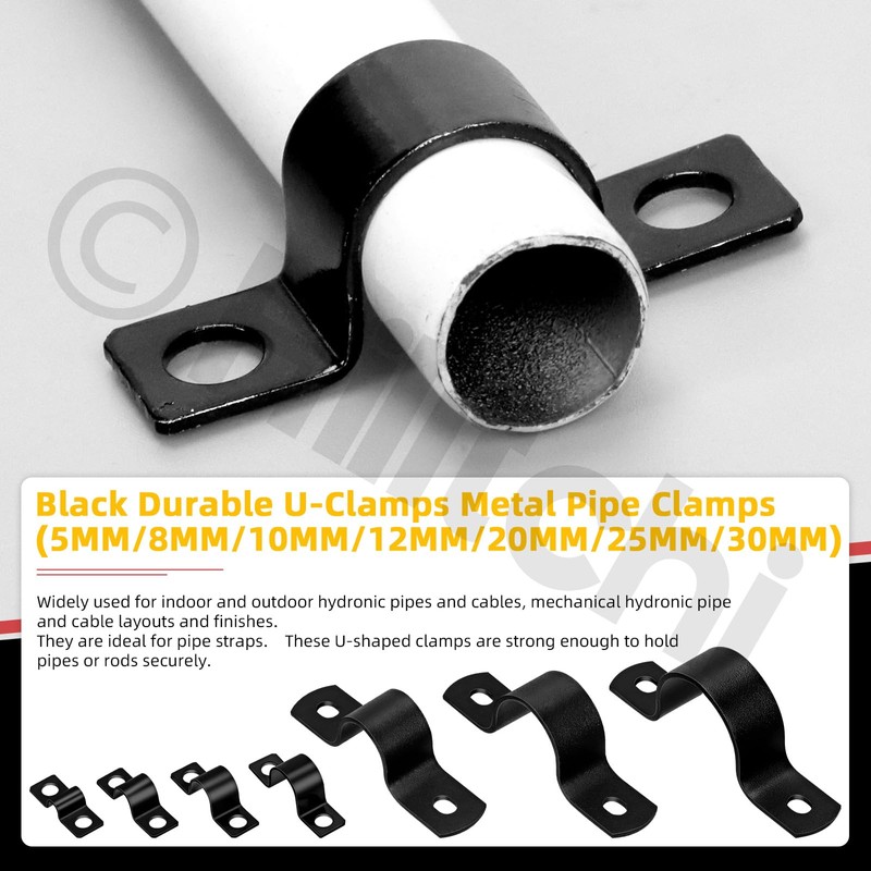 Hilitchi 12MM Black Durable U-Clamps Metal Pipe Clamps Assortment Kit