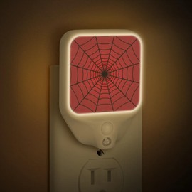 Spiders Web Red Plug-in Led Night Light,Adjustable Brightness Warm White Lights with Auto Dusk to Dawn Sensor for Boys Girls Room Decor Hallway,Bedroom,Kids Room,Kitchen,Stairway