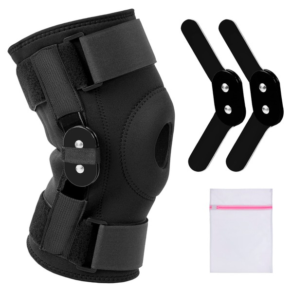 360 RELIEF Hinged Knee Support - for Swollen Cruciate Ligament Tendons Ligaments and Meniscus Injuries with Side Stabilisers and Patella Gel Pad | XX-Large, Black with Mesh Laundry Bag