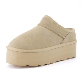 CUSHIONAIRE Women's Huggy Genuine Suede Cozy Mule Platform +Memory Foam, Wide Widths Available, Sand 10