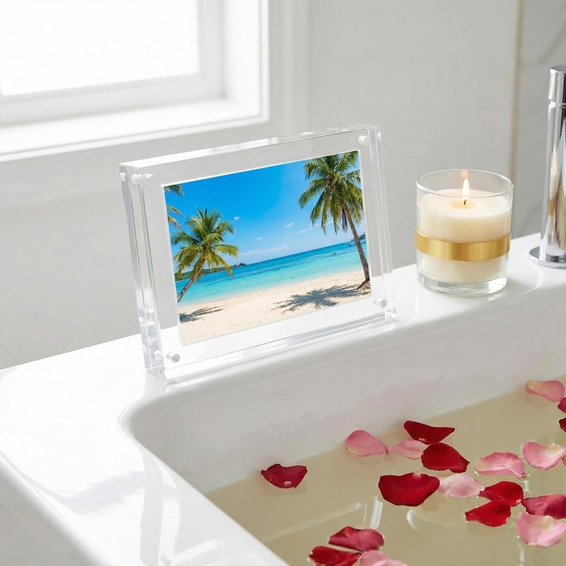 3x4 Acrylic Picture Frame - Magnetic Double-Sided Clear Frame, Freestanding