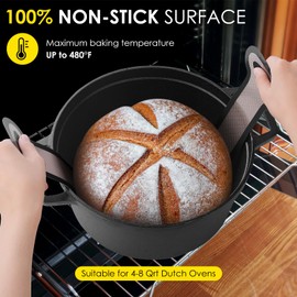 Upgraded Silicone Bread Sling Dutch Oven Liners Sourdough Baking Supplies Reusable Non-Stick Bread Mat Cast Iron Sheet Extra Long Handles Larger Size 8.6 Inch Diameter (Grey, 1)
