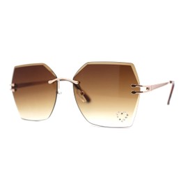SA106 Womens Rhinestone Heart Lens Bling Rimless Butterfly Chic Sunglasses Gold Brown