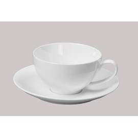 HomeVss, Bone China Coupe Shape, Elegance White Royal Cappuccino Cup 13oz & Saucer Set, Case of 6 Sets