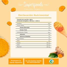 Cúrcuma Orgánica Benmart 100g - Producto Orgánico y Natural para una Digestión Rápida. Individual