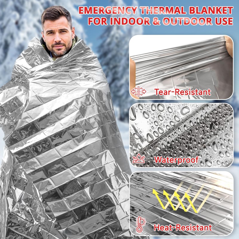 SecuCaptain Survival Emergency Thermal Blankets: 75 Pack Extra Large 84”