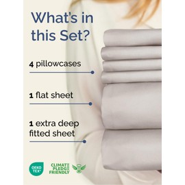 Extra Deep Queen Sheet Set - 6 Piece Breathable & Cooling Sheets - Hotel Luxury Bed Sheets Set - Easy & Secure Fit - Soft, Wrinkle Free & Comfy Sheets Set - Light Grey Sheet Set w/Extra Deep Pockets
