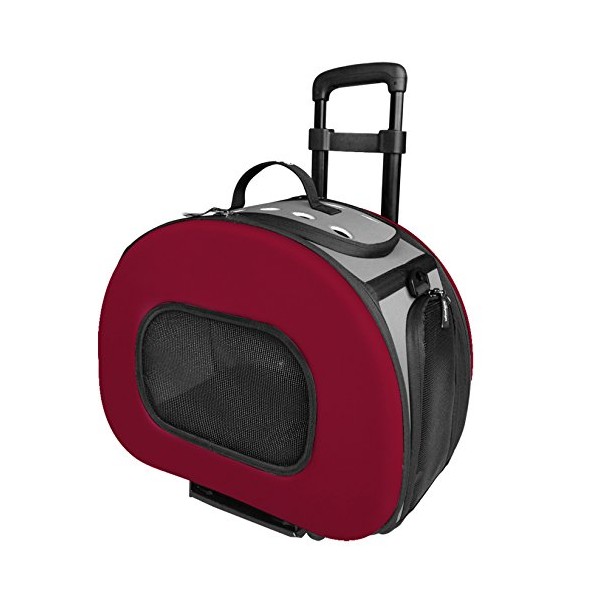 PET LIFE 'Final Destination' Airline Approved 2-in-1 Tough-Shell Wheeled Collapsible Travel Fashion Pet Dog Carrier Crate, One Size, Red