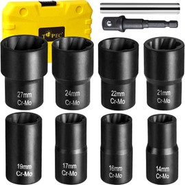 TOPEC Bolt Extractor Set, 10 Piece Lug Nut Remover Socket Tool, 1/2" Drive Impact Wheel Lock Removal Kit for Removing Damaged, Dead, Rusted, Rounded-Off Bolts, Lug Nuts & Screws