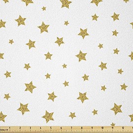 Ambesonne - Tela de estrella de The Yard, ilustración con patrón de estrellas, diseño creativo de cumpleaños, diseño de despedida de soltera, tela de punto elástico para ropa, costura y manualidades, 3 yardas, dorado y blanco
