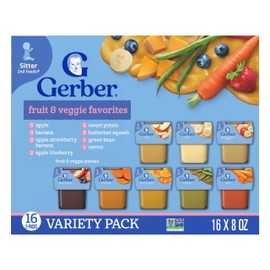 Gerber Baby Foods 2nd Foods Variety Pack, Natural for Baby, Fruit & Veggie Favorites, 8 Ounce (Pack of 32)
