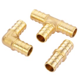 Litorange 1/2 inch T PEX Tee & 90 Degree Elbow & Straight Coupling 1/2" (pack of 12) Lead Free Brass Barb Crimp Pipe Fitting/Fittings
