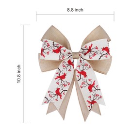 Meseey 2 Pcs Large Red Cardinal with Berry Bow 10.8 x 8.8 Inch Birdhouse Red Ribbon Tree Topper Bows for Baby Shower Party Holiday Gift Wrapping Basket Ornaments Bunting DIY Crafts (Cardinal)