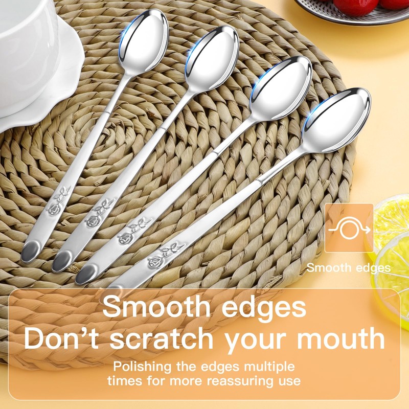 VEHGAL 6 Pcs Stylish Silver Latte Spoon, 18cm Long Handle