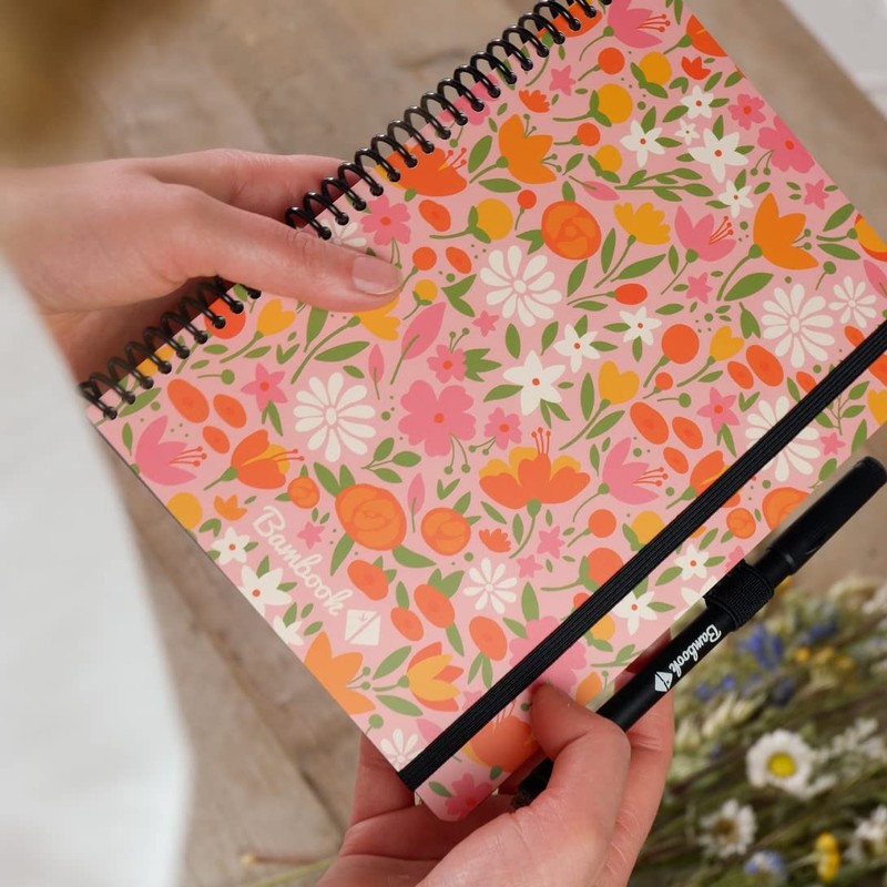 BAMBOOK Floral Notebook - A5 - Lined, Reusable Notebook, Notepad,