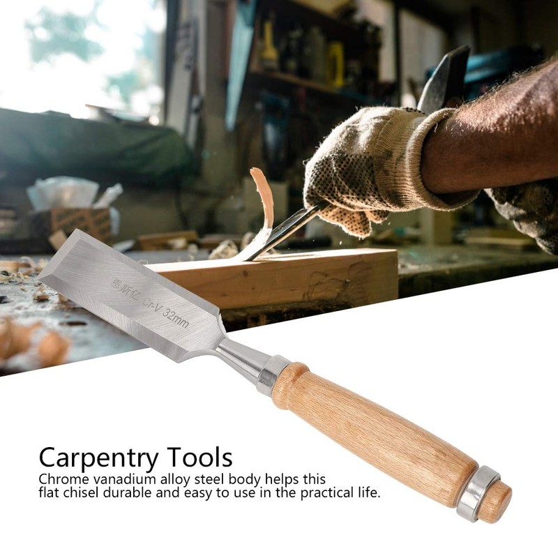Cr-V 32 mm Wood Flat Chisel Carpentry Tools Wooden Handle