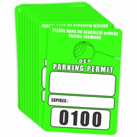 Parking Permit Hang Tags Blank Temporary Pass (Pack of 100) Car Vehicle Parking Management Green 3.30 x 4.75 inches (0001 to 0100) Numbered