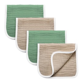 Synrroe Burp Cloths Large, Muslin Burp Cloths for Baby Girls and Boys, Pack of 4 Extra Absorbent and Soft Muslin Bibs, 6 Layers 20 by 10 Inches 100% Cotton (Brown-Green 4 Pack)