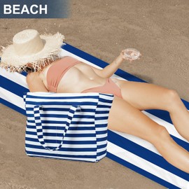 LEDAOU Beach Bag for Women Waterproof Sandproof Tote Bag Pool Bag with Zipper for Gym Shopping Travel with Wet Pocket