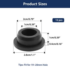 12 Pack 3/4 Inch 20mm Rubber Plugs for Round Holes, T Type Silicone Hole Plugs for Furniture Legs & Bathtub Jet Covers, Waterproof Insert End Caps for 19-20mm Pipe Tubing, Push-in Design