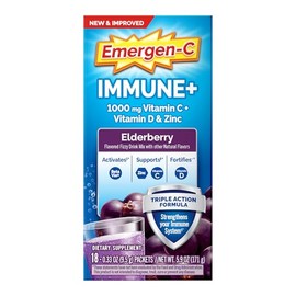 Emergen-C Immune+ Triple Action Immune Support Powder, BetaVia (R), 1000mg Vitamin C, B Vitamins, Vitamin D and Antioxidants, Elderberry, Back to Scho