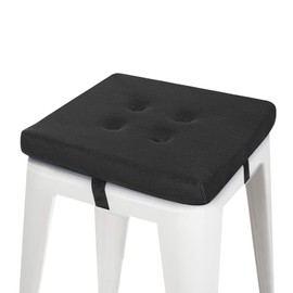 baibu 12 Inches Square Stool Cushions with Ties for Bar Stool, Breathable Square Chair Pads Seat Cushions with Non-Slip Bottom - One Pad Only (12", Black)