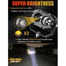 MAYELLO 4 Inch Led Pods Square Led Pod Lights 60W White Spot Beam Led Off Road Lights Led Fog Lights 6500K 10000LM IP68 Pod Lights Compatible with Jeep Wrangler Truck Pickup ATV UTV SUV Motor Car Boat