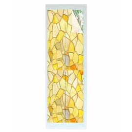 Window Privacy Film - Yellow Gold Geometric Splicing Abstract Modern Art Static Clings Window Film for Glass Windows Removable Decorative Sticker for Home Bathroom Office, 17.7" x 78.7"