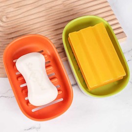 Soap Dish, Soap Holder, Bar Soap Holder, 2pcs Soap Dishes for Bar Soap, Soap Saver, Soap Bar Holder for Sink, Bathroom, Shower (Orange+Green)