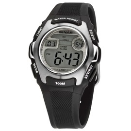 SINAR XE-50-1 Boys' Sports Watch Outdoor Digital Quartz 10 Bar with Resin Strap and Light Black Silver, black, Stripes